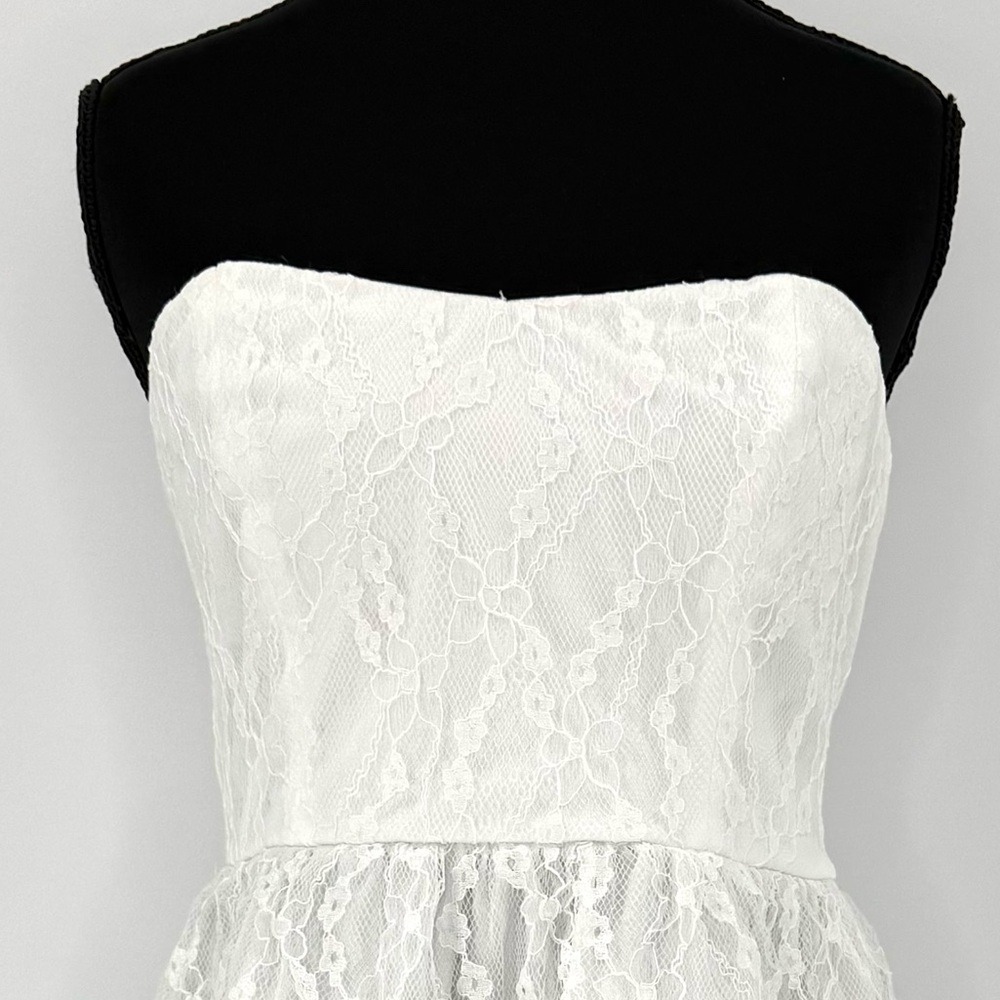 Lulus Sweet Perception White Lace Strapless Tiered Mini Dress, Size S, NWT - Picture 8 of 15